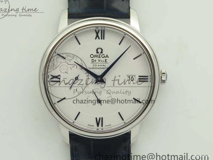 0106 Fashionable De Ville Prestige Real Power Reserve SS TW 1:1 Best Edition White Dial Blue Markers On Leather Strap A 8094